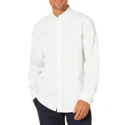 Imagen de Amazon Essentials Camisa Oxford de Manga Larga y Corte Regular Hombre, Blanco, XS