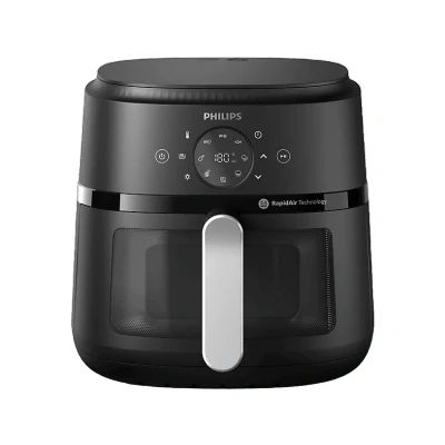 Imagen de Freidora de aire Philips Airfryer NA231/00, Con ventana, 6.2 L, 1700W, Tecnología Exclusiva RApidAir, Negro, Plata
