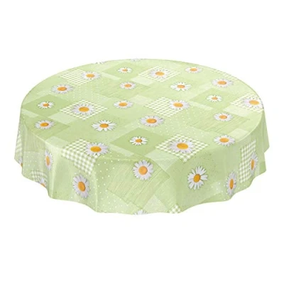 Imagen de ANRO Mantel de Hule, diseño manzanilla, Redondo, 140 cm, Color Verde