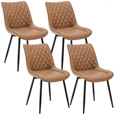 Imagen de WOLTU Sillas de Comedor Pack 4, Cocina Tapizadas en Piel_sintética, Ergonómicas con Respaldo para Salón y Dormitorio, Estilo Nórdico, Patas Metal, Marrón Claro, BH210hbr 4