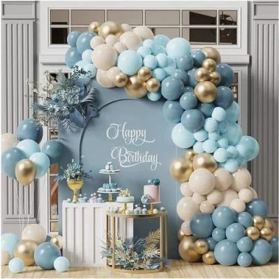 Imagen de Kit de Arco Globo Azul, 122 piezas Guirnalda Globos Oro Desnudo Azules Retro para Hombres Niños Baby Shower Decoraciones, Fiesta Cumpleaños, Despedida Soltera