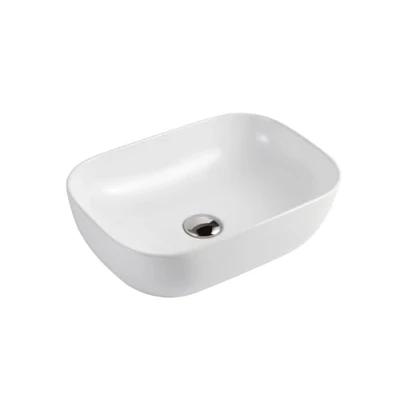 Imagen de MUEBLES PITARCH lavabo rectangular redondeado, Cerámica blanca, 14x46x32 cm, sobre encimera,para baños de sobreponer