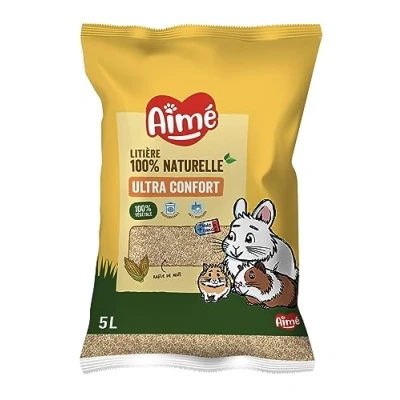 Imagen de Aimé Arena Vegetal Biodegradable y Absorbente de Marlo Maíz para Hamster, Conejo, Cobaya, Ratón, Cuy Hasta 3 Semanas Uso