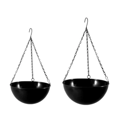 Imagen de HLTER 2 Piezas Macetas Colgantes Grandes para Plantas de Interior al Aire Libre, Cesta Colgante Metal con Cadena y Ganchos, Maceta Bola Discoteca, Color Negro