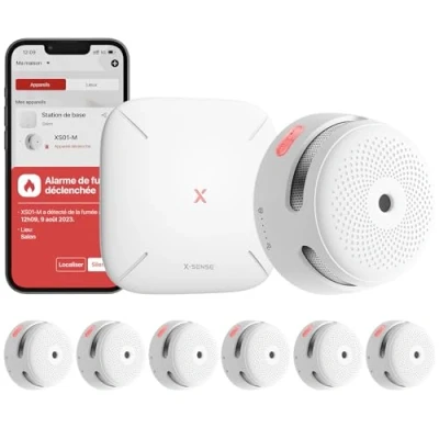 Imagen de X Sense Detector de Humo Smart XS01 M con estación Base SBS50, inalámbrico WiFi, Incendios conectable, Compatible la aplicación Home Security, FS61