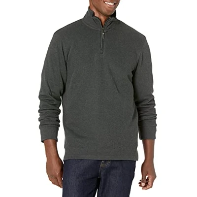 Imagen de Amazon Essentials Jersey de Canalé Francés con Cremallera un Cuarto Hombre, Carbón Mezcla, XXL