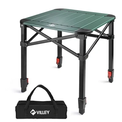 Imagen de VILLEY Mesa Plegable con Bolsa de Transporte, Portátil Aluminio, Camping Altura Ajustable, Acampada para Picnic, Pesca, Camping, Playa y Extrior, 40 * 53cm