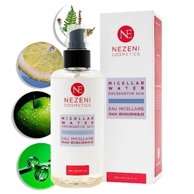 Imagen de Nezeni Agua Micelar Para Piel Sensible y/o Seca Limpiadora Desmaquillante 200 ml 8 Principios Activos Vegano BAJO EN CONSERVANTES