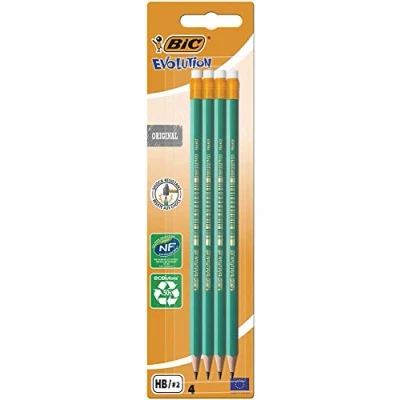 Imagen de BIC Evolution Ecolutions Blíster de 4 lápices grafito hexagonal con goma