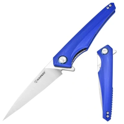 Imagen de Harnds Qingluan Cuchillo Plegable Navaja de Bolsillo con Hoja Acero D2 y Mango G10 Clip para EDC al Aire Libre Aventura Camping (Azul)