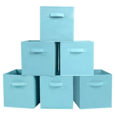 Imagen de PowerKing Cubos de almacenamiento plegables con asas, contenedores tela para estantes armario, organización duraderos, 10.5 x 11 pulgadas,
