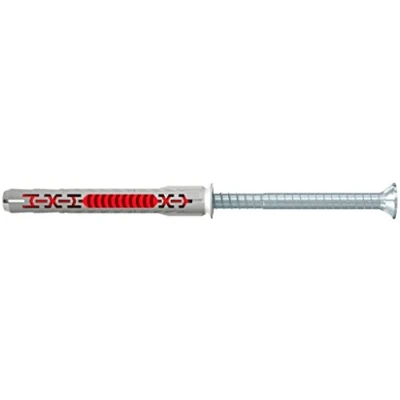 Imagen de fischer DuoXpand 8 x 80 T, taco pared universal de elevadas prestaciones con tornillo avellanado galvanizado (50 uds.), para materiales construcción porosos y anclajes cerca los bordes
