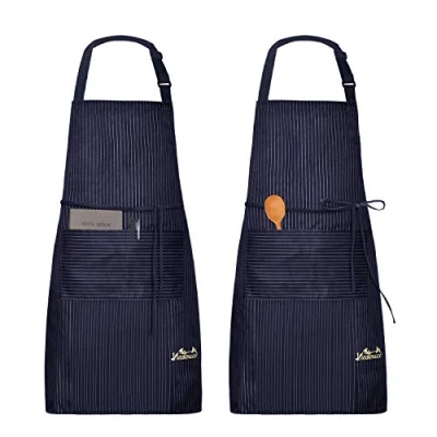 Imagen de Viedouce 2 Piezas Delantales Impermeables Ajustables del Cocinero con Bolsillo Cocina Delantale para Mujeres Hombres,Delantal Chefs (Raya Armada)