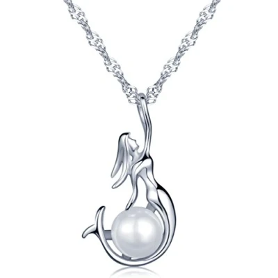 Imagen de Collar con colgante chapado en plata de ley 925 y rodio, para mujer, diseño sirena perla; Infinite U