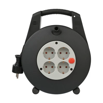 Imagen de Brennenstuhl Vario Line enrollacables doméstico con 4 enchufes (cable de 15 m, alargador enrollable, protección corte térmico) negro/gris