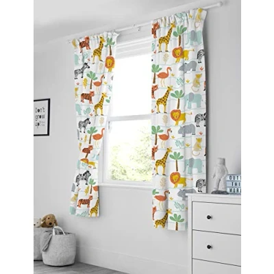 Imagen de Bloomsbury Mill Cortinas Forradas con Alzapaños para Niños Aventura en el Safari Animales de la Selva 168 cm x 183