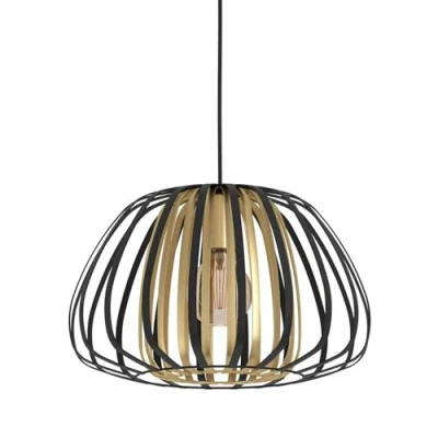 Imagen de Eglo lámpara de suspensión Encinitos, iluminación metal en negro y latón cepillado, luz salón colgante, casquillo E27, diámetro 37,5 cm