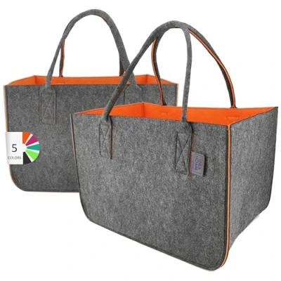 Imagen de LEVIATAN Felt Bag 2 Pieces Shopper Large 30 Litre Shopping XXL Foldable Basket Firewood Clothes Toy Dark Grey / orange, XL, Retro