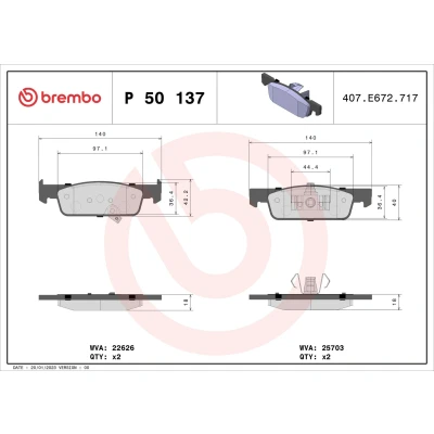 Imagen de BREMBO P 50 137 Juego de pastillas freno con avisador acústico desgaste clip émbolo sin accesorios SMART: Fortwo III Cabrio