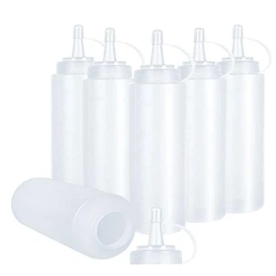 Imagen de (Pack De 6) Botellas Plastico Grandes 250 ml con Tapas Rosca, Botella Ketchup, Biberon Salsas, Sin BPA,Perfectas Para Condimentos Cocina