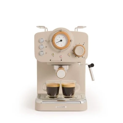 Imagen de CREATE / THERA RETRO/Cafetera Express Semiautomática Arena Mate y Madera 20 bares, brazo doble salida, depósito 1,25L, café molido monodosis ESE 55mm, con vaporizador, 1100W