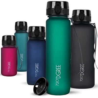 Imagen de 720DGREE Botella Agua 1 Litro “uberBottle“ Tamiz Fruta, softTouch Sin BPA, Prueba de Fugas, Reutilizable Cantimplora, Water Bottle ideal para Deporte, Fitness, Gimnasio, Senderismo, Ciclismo