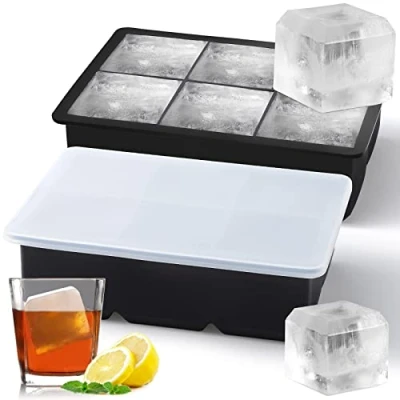 Imagen de Cubitera de silicona para cubitos hielo, forma bola, cubo hielo XXL (2 unidades, 6 moldes con tapa)