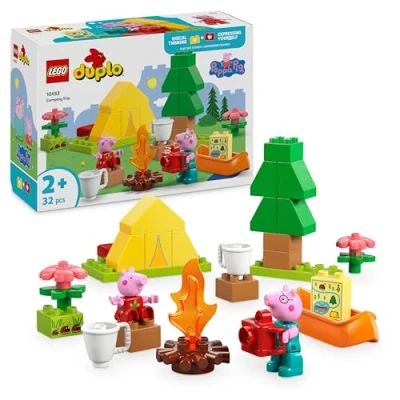Imagen de LEGO DUPLO Peppa Pig Excursión Campestre con Papá Pig, Juguetes Montessori para Niñas y Niños de 2+ Años, Tienda Campaña, Canoa 2 Figuras, Desarrollo Motricidad Fina Clasificar Colores 10452