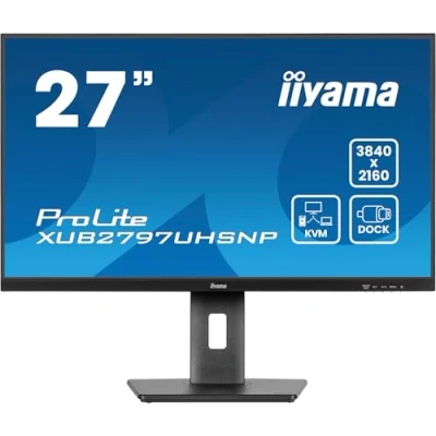 Imagen de iiyama XUB2797UHSNP B1 Pantalla IPS USB C de 27 Pulgadas, Carga 96 W, 4 ms, 3840 x 2160, RJ45/HDMI/DP, 1 Salida DP out (MST), concentradores USB, KVM, Soporte Ajustable en Altura