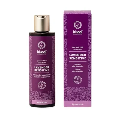 Imagen de khadi LAVENDER SENSITIVE Champú ayurvédico, 100% vegetal, vegano, sin silicona ni sulfatos, Lavanda e Hibisco para cuero cabelludo sensible y delicado cabello fino, cosmética natural, 200ml
