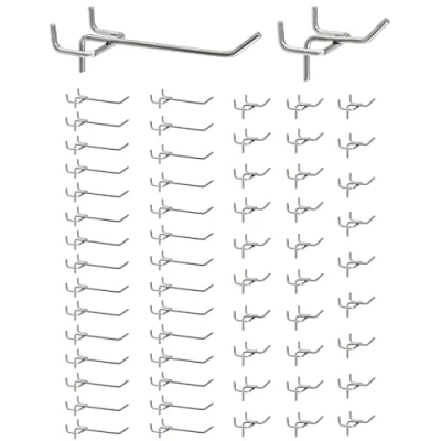 Imagen de QWORK® 60X Ganchos para Tablero Perforado de Pared, Acero Macizo 5 mm con Revestimiento Antioxidante, Exhibición Minorista, Artículos Colgantes, Clasificación Herramientas (5cm, 10cm)