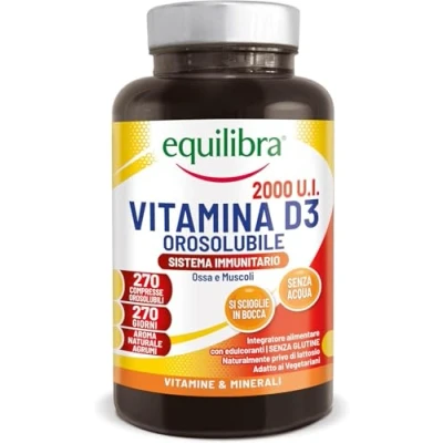Imagen de Equilibra, Vitamina D3 2000 UI, 50 mcg por Comprimido, Soluble en la Boca, Huesos y muscolos normal, Normal funcionamento del Sistema Inmunitario, Vegetariano, Sin Gluten, Lactosa, 270 Comprimidos