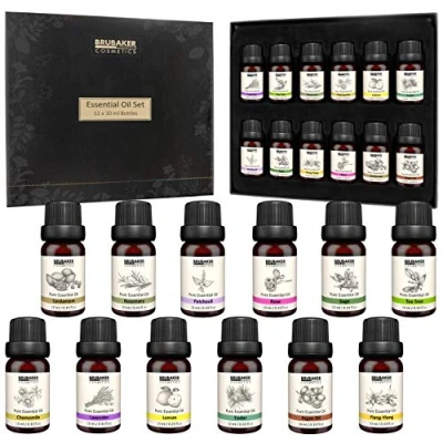 Imagen de BRUBAKER Cosmetics Set de 12 Aceites Esenciales Aromaterapia x 10 ml Natural &amp; Vegan Aceite Fragancia para Difusor, Humidificador, Masaje, o Cuidado del Cuerpo