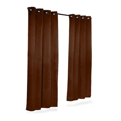 Imagen de relaxdays Cortinas Opacas con Ojales, Pack de 2, Modernas, Dormitorio o Salón, Poliéster, 245 x 135 cm, Marrón Chocolate, Acero