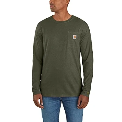 Imagen de Carhartt Camiseta de trabajo para hombre Force Relaxed Fit Midweight Long Sleeve Pocket, Basil Heather, S grande