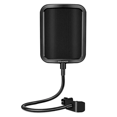 Imagen de Aokeo Máscara de metal con filtro pop para micrófono profesional Blue Yeti, HyperX QuadCast y cualquier otro micrófono, pantalla un brazo estabilizador flexible 360 cuello