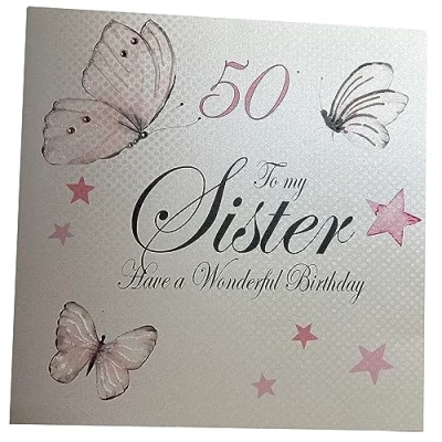 Imagen de WHITE COTTON CARDS XPD30 50 Tarjeta cumpleaños Hecha A Mano con diseño de Mariposas Vintage, To My Sister Have Wonderful Birthday, Algodón, Blanco