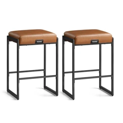 Imagen de VASAGLE EKHO Colección Juego de 2 Taburetes Bar, Cocina, Cuero Sintético con Costuras, Moderno Siglo Medio, 66 cm Alto, Bar Casa, Comedor, Fácil montaje, Marrón Caramelo LBC086K01