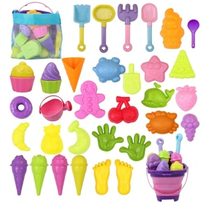 Imagen de AYSOW Juego De Juguetes Playa，40 Piezas Heladeria Playa con Arena,Juguetes Infantiles Cubo Moldes Arena, Bolsa, para Niños Silicona Niñas