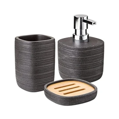Imagen de TATAY Jabonera Colección Sobremesa BAMBU, de Poliresina, Gris oscuro, Medidas 9,7 x 1,8