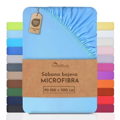 Imagen de NatureMark sábanas bajeras de Microfibra a Precio ganga! Muchos tamaños y Colores artículos Marca (90x200 100x200 cm, Azul Claro)