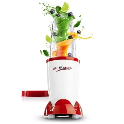 Imagen de GOURMETmaxx Smoothie Maker incl. Taza para Llevar Mini Batidora con 8 programas, sin BPA apta lavavajillas y a prueba de fugas 400 W [Blanco Rojo]