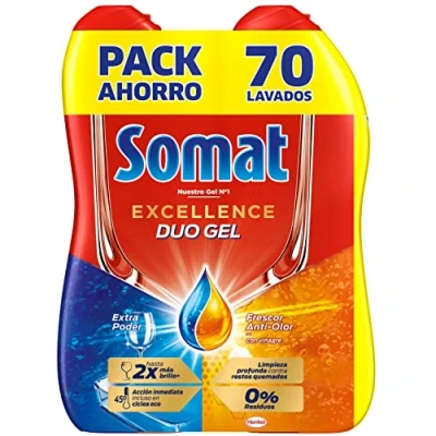 Imagen de Somat Excellence Gel Frescor Anti Olor (70 lavados), detergente lavavajillas desengrasante, lavavajilla líquido automático en botella, jabón para platos con vinagre
