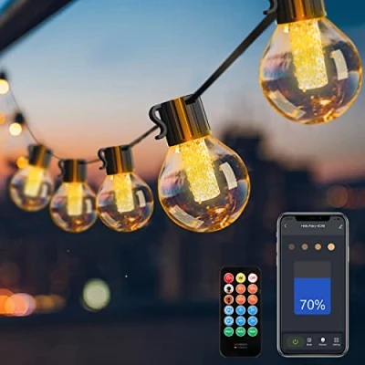 Imagen de Guirnalda Luces Exterior Regulable Inteligente APP&amp;Remoto Control 15M Guirnaldas Luminosas 25 G40 Led Bombillas, Impermeable IP65 Interiores Decorativas para Jardín, Terraza, Patio, Festivales, Cafe