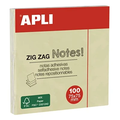 Imagen de APLI 12078 Notas adhesivas ZigZag CLASSIC 75 x mm bloc de 100 hojas color amarillo