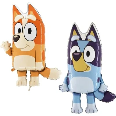 Imagen de Toyland® Paquete de 2 Globos papel aluminio azul 32 pulgadas 1 x Bluey y con forma personaje bingo