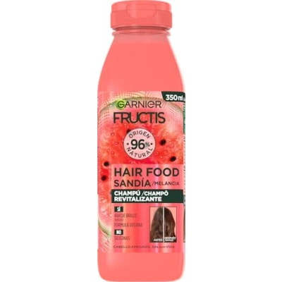 Imagen de Garnier Fructis Hair Food, Champú Sandía Revitalizante, Limpia y Revitaliza, Para Cabello Seco o Apagado, Fórmula Vegana, Sin Siliconas, 350 ml