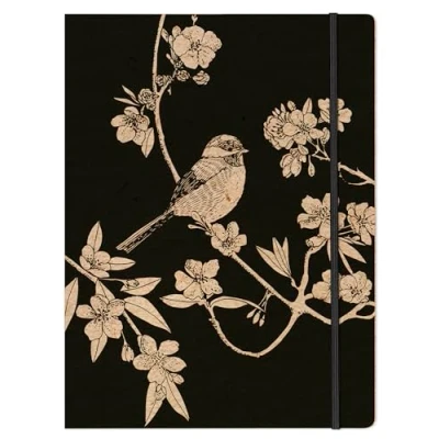 Imagen de Clairefontaine 116049C Camisa elástica con 3 solapas A4, diseño de naturaleza y pájaro en Kraft Colección Le Cerisier Blanc