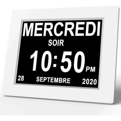 Imagen de Xayken 7&quot; pulgadas LCD reloj digital calendario con fecha día y hora no abetada auto atenuación 8 idiomas HD pantalla recordatorio para Alzheimer ancianos niños