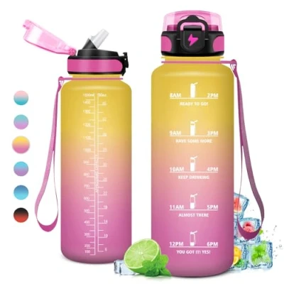 Imagen de KollyKolla Botella Agua 1.5L, de Deportiva con Pajita, Gimnasio, Reutilizable, sin BPA, Garrafa para Adulto, Niño, Niña, Colegio, Bicicleta, Running, Gym